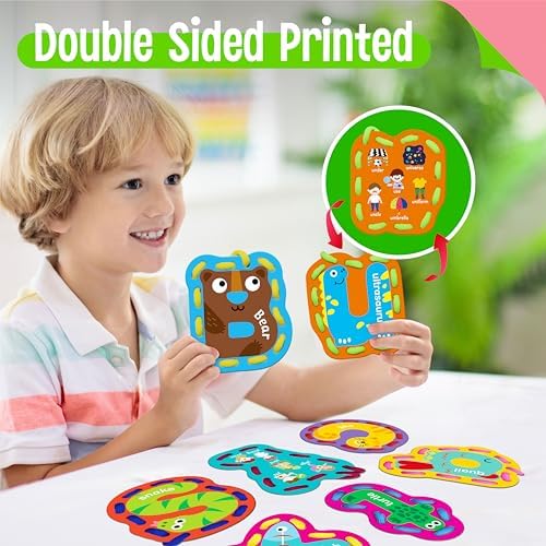 52 PCS Lacing Cards, 26 Double-Sided Uppercase & Lowercase Sewing Cards with 52 Colorful Laces, Imagination Development Lacing Toy Games Educational and Learning Activity for Preschoolers, Children - Image 6