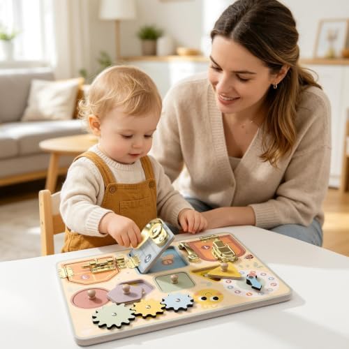Lewo Montessori Busy Board, Wooden Sensory Activity Toys for Toddlers 3 4 5 - Image 6