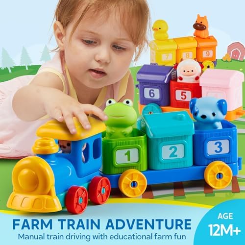 Play-Act Learning Toys for 1 2 3 Years Old, Counting, Matching & Sorting Montessori Learning Farm Train Including 9 Farm Animals, Birthday Gift for Baby Boys Girls - Image 2