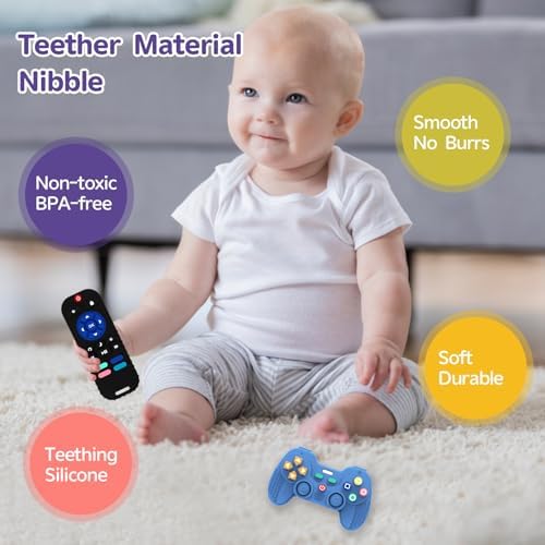 Hooku 2 Pack Remote Teether for Baby, Silicone Teethers for Babies 6-12 Months, Baby Teething Toys for Babies 0-6 Months, Remote Control Toy, Infant Gifts for Boys Girls - Image 2