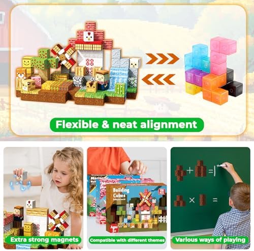 150 PCS Magnetic Blocks - Farm Animals Magnetic Building Blocks, Stacking Magnet Cubes for Kids, Magnetic Construction Toy for Boy Girl, STEM Montessori Sensory Toy for Ages 3-12 Birthday Gift - Image 5