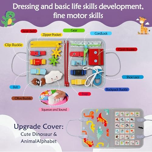 Montessori Busy Board for Toddlers – Sensory Busy Book with Buckles, Zippers, Letters, Animals, Toddler Activities – Fine Motor Skills Development Learning for Boys Girls Travel Activity - Image 2