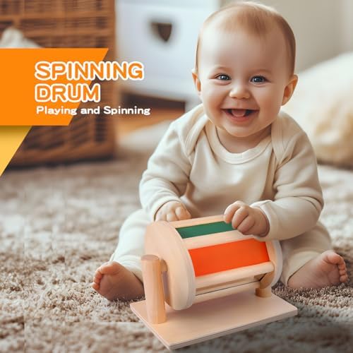 Montessori Toys for Babies 0-6 Months, 6 in 1 Learning Educational Set for Newborn, Toddlers Gifts Includes Spinning Drum, Object Permanence Box, Baby Roller Tummy Time Mirror and More - Image 5