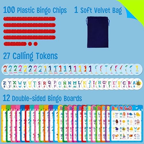SpriteGru Spanish Bingo Game, 12 Bingo Board Spanish Letters, Numbers & Words Vocabulary Game, Early Educational Toys for Learning - Ages 4 and up, Perfect for Classroom & at Home (Up to 12 Players) - Image 2