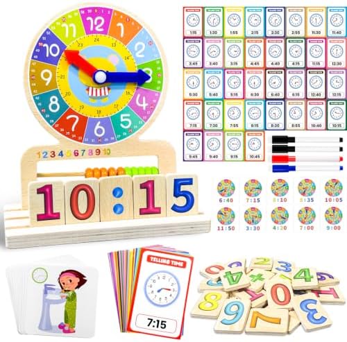Wooden Teaching Clocks for Kids, Analog Clock Time Learning Activity Toy by Unknown