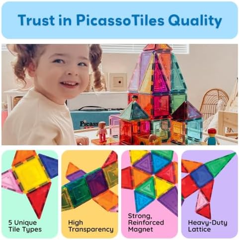PicassoTiles 60 Piece Magnetic Tiles Clear 3D Building Blocks STEM Ages 3+ - Image 4