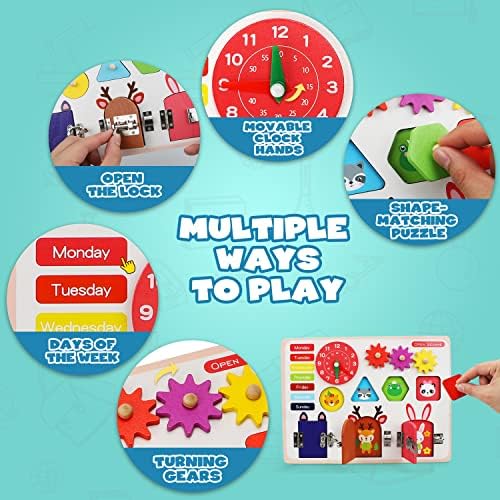 TOY Life Wooden Busy Board Montessori Toys for Toddlers Activity Board Sensory Toys for Toddlers 1-3 Busy Boards for 1 Year Old Travel Toy Educational Activities Motor Skills Toys - Image 5
