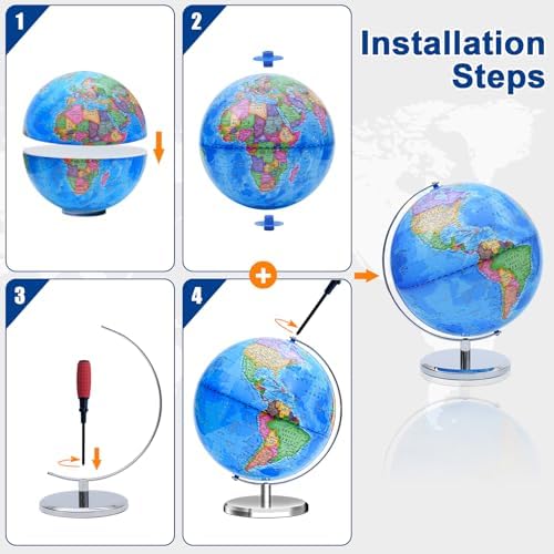 World Globe for Children and Adults, 12 inch Educational Spinning Earth Map with Stand, Self-Assembled Interactive World Globes for Kids Learning, Classroom, Students Desk, Room and Office Decor - Image 4