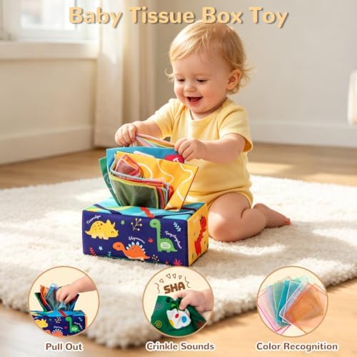 YOOYID 5 in 1 Baby Toys 6 to 12 to 18 Months, Montessori Toy for Babies 6-12 Months, Gifts for 1 Year Old, Sensory Toys for Babies, Baby Tissue Box, Stacking Cups, Shape Sorter Cube - Image 2