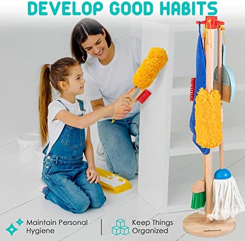 Kids Cleaning Set, 8 Pcs Wooden Housekeeping Play Toy Broom Mop Set - Image 4