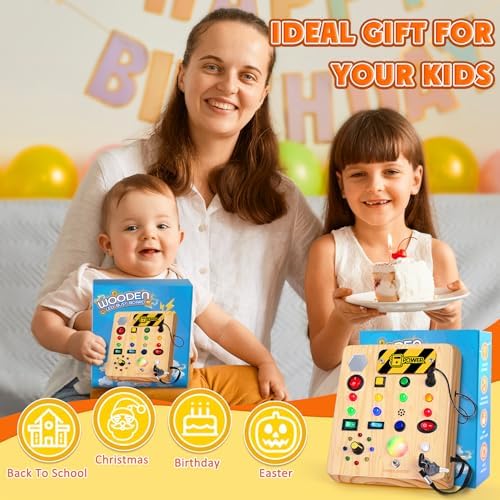 TINTECUSA Busy Board with LED Light, Wooden Sensory Toys for Toddler, Montessori Music Toy for Airplane, Travel Activity Educational Learning Autism Toys, Birthday Boys Girls Gifts - Image 6