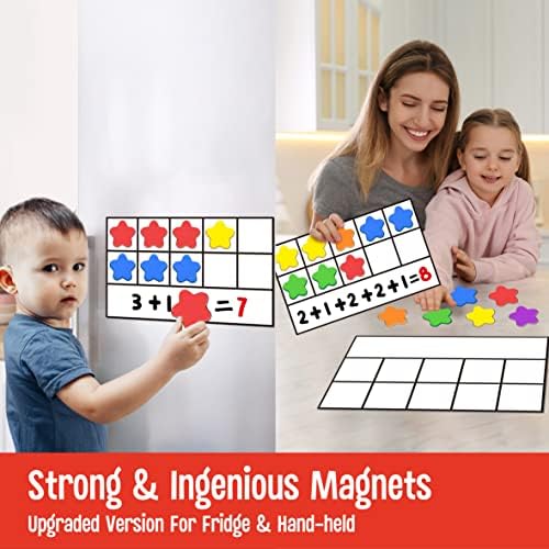 Magnetic Ten-Frame Set, 6 Frames & 66 Colorful Star-Shaped Counters Ten Frame Math Games Manipulative Counting Toys for Kindergarten Preschool, 6 Colors & 2 Markers (Fridge & Hand-held) - Image 4