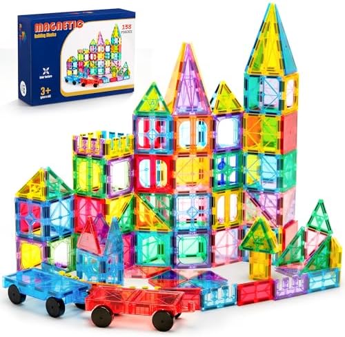 Ryoichi 138PCS Magnetic Tiles Set with 2 Cars for Kids Ages 3-9+ Years by Unknown