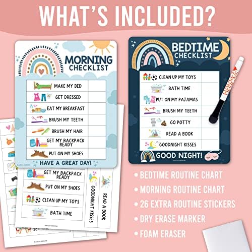 Dry Erase Morning & Bedtime Routine Chart for Kids Stickers Magnetic - Image 3
