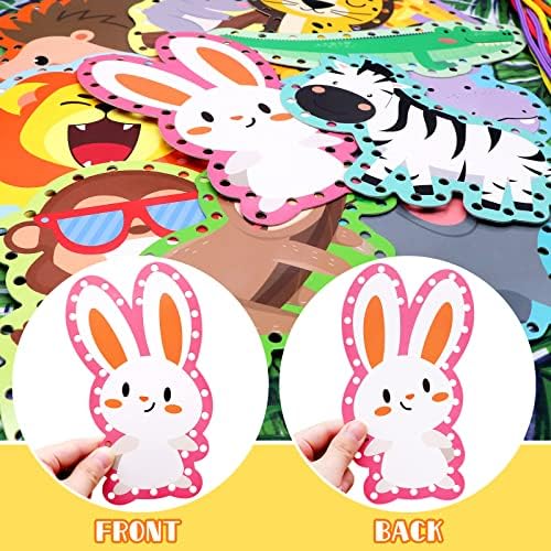 Jungle Animal Lacing Cards 12 Pack Sewing Kits for Kids Lion Wild Animal Cardboard Double Side Kids Sewing Cards Lacing Playing Games for Developing Imagination Preschool Educational Learning Activity - Image 3