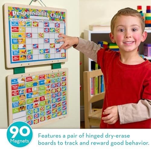 Melissa & Doug Magnetic Responsibility Chart and Kids Calendar - Wooden Chore Chart for Kids with 89 Magnets, Preschool Learning Activities for Ages 3+ - Image 2