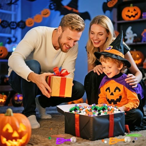 EZdhuawuse Halloween Sensory Bin Fillers - 269P Halloween Fine Motor Toys Sorting Stacking Toys for Kids, Glitter Felt Pumpkin Black Cat Hat Pom Poms for Preschool Education Early Development Activity - Image 4