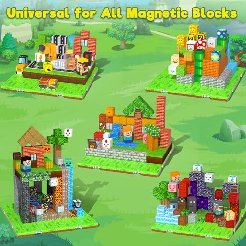 4PCS Magnetic Blocks Base Plates for Kids, 4" x 4" Strong Grip Base (Grass) - Image 4
