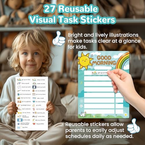 Magnetic Bedtime/Morning Routine Chart &Reward Jar for Kids -Toddler Morning Checklist Board,Daily Reward Routine Chart for Kids,Dry Erase Bedtime Reward Chart,Daily Schedule Chart at Home - Image 3