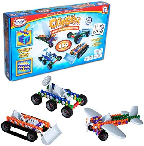 POPULAR PLAYTHINGS Clipstix Building Sticks Kit, Deluxe 150 Piece, Playstix by PopularPlaythings