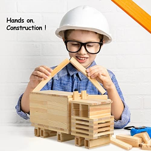 100pcs Classic Wooden Building Blocks Set,Solid STEM Building Toys for Kids, Preschool Learning Montessori Toys for Toddlers, Boys & Girls Birthday Gift (Log Color) - Image 4