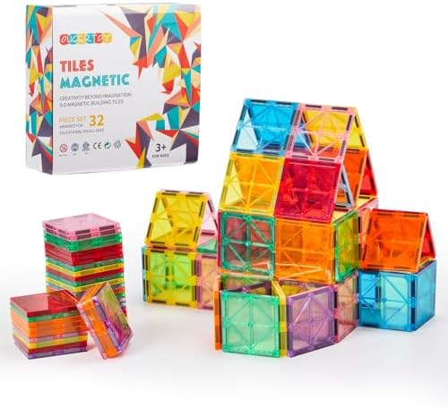 OugerToy 32-Pack Magnetic Tiles–Rainbow Builder Set by OugerToy