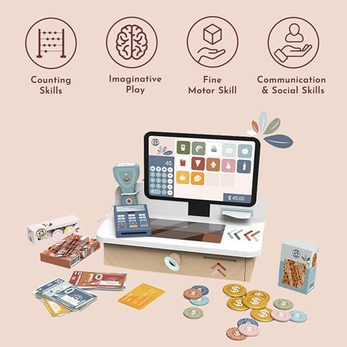 Speedy Monkey Wooden Cash Register | Pretend Shopping Set, 12 Pcs Playset - Image 6