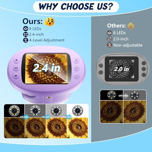 Odatay 2.4" 4K 1000X Digital Kids Microscope with 32G Card 12 Slides Purple - Image 2
