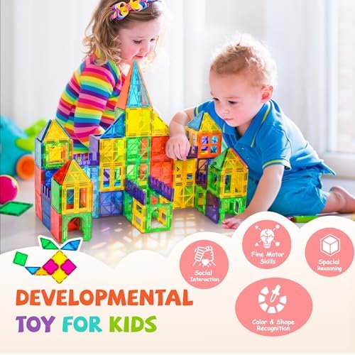 cossy 120Pcs Magnetic Tiles Magnetic 3D Building Blocks Set, Construction Toys for 3 4 5 6 7 8 Year Old Boy and Girl with Stronger Magnets, Educational Toys, Recreational, Conventional - Image 2