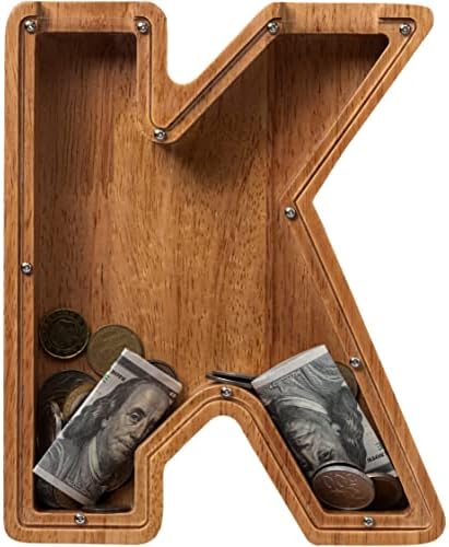 ladenk 12 Inch Extra Large Wooden Kids Letter Piggy Bank - Piggy Bank for Boys Girls - Initial K Bank - Alphabet Money Bank for Birthday by Ladenk