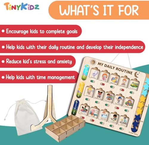 My Daily Routine Chart for Kids 11x13 Inch – Wooden Chore Chart with Visual Cards, Morning Afternoon Evening Schedule Board, Sliding Tracker & Star Reward System for Toddlers & Preschool Learning - Image 2