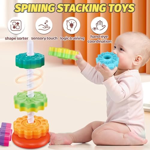 Baby Spinning Stacking Toys for Toddlers 1-3, Spinner Ring Stacker, Montessori Toys for Babies 6-12-18 Months, Autism Sensory Learning Toy, 1 2 3 Year Old Girl or Boy Christmas Birthday Gifts - Image 5