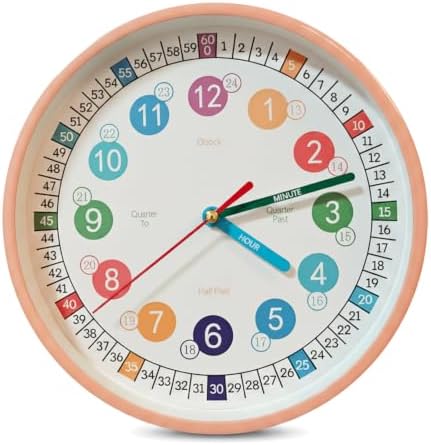 Learning Time 8 Inch Wall Clock for Kids,Non-Ticking Kids Colorful Clock,Silent Wall Clock Decorative for Kids Room ，School Classroom（Peach Pink，8 Inch） by SYOYUEX