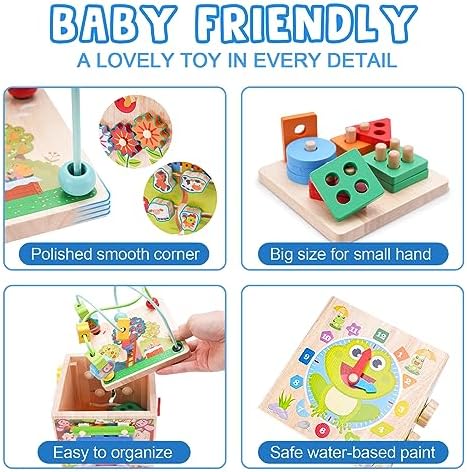 Wooden Activity Cube | Montessori Toys for 1 2 3 Year Old Toddler Gifts - Image 4