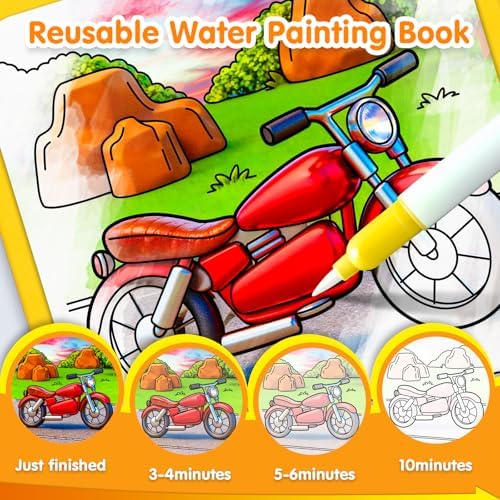 ZHOC Reusable Water Painting Books for Kids – Magic Water Reveal Coloring Books with Water Pens (Cars) No-Mess Coloring Book Fun Travel Activity for Ages 3 4 5 6 7 8 - Image 3