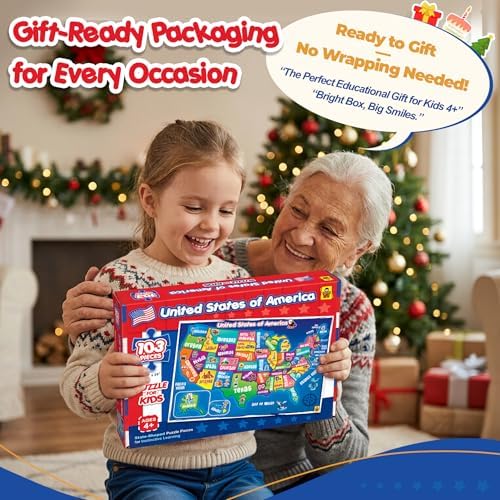United States Map Puzzle for Kids Ages 4-8 – 103 Piece USA Geography Floor Jigsaw, State Shaped Pieces, Large 18x24 Floor Puzzle – Educational Learning Toy for Boys & Girls, Homeschool & Classroom - Image 2