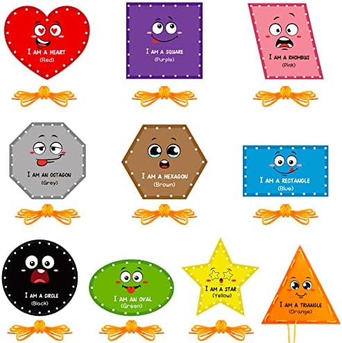 Funrous 10 Pieces Recognition Lacing Cards for Over Age of 6 Kids, Shape by Funrous