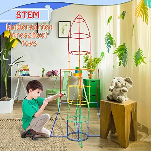 Ggiibro Creative Straw STEM Building Toys 450Pcs Aged for 3-5 5-7 Preschool Kids Constructor Toy Thin Tube Toy DIY Educational Interlocking Plastic Engineering Toys Kit for Boys and Girls - Image 4