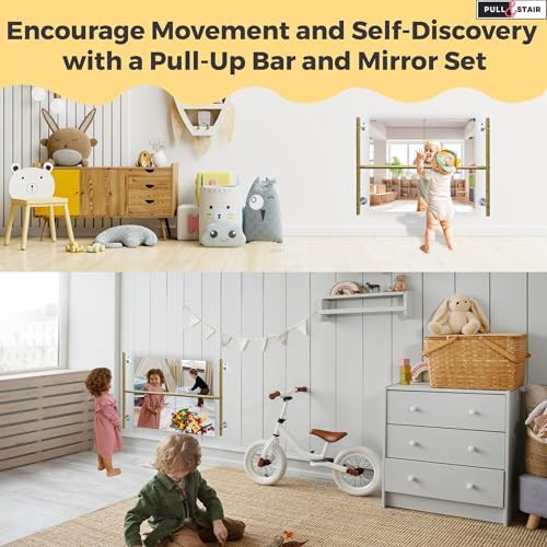 Montessori Coordination Mirror Set - Pull Up Bar and Mirror for Babies, Toddlers | Develop Motor Skills Self-Discovery | Hardware Included | Plexiglass Acrylic Safety & Powder Coated Steel Bar - Image 7