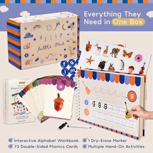 Montessori Phonics Set 20 Stages All-in-One Reusable Write & Wipe Activity Book with 73 Phonics Flash Cards Calm Early Learning Kit for Kids Ages 3–6 - Image 3