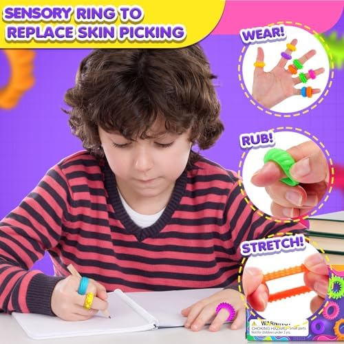 Fidget Toys Sensory Rings for Kids: Quiet Textured Ring 18 Pack - Sensory Toys for Kids with Autism - Calming Corner Bulk Fidgets for Classroom Prize - Party Favors Goodie Bag Fillers - Image 3