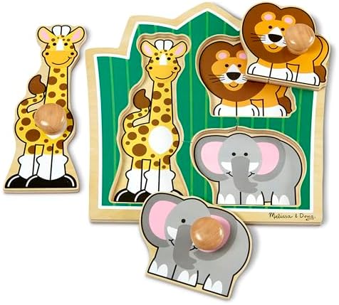 Melissa & Doug Jungle Friends Safari Animals Jumbo Knob Puzzle, Wooden Peg Puzzle for Toddlers, Educational Toy for Shape Recognition and Fine Motor Skills, Ages 1+ - Image 4