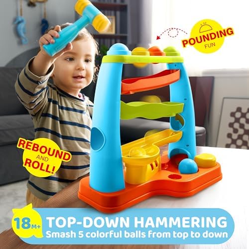 lalalark Ball Drop Toy, Track Stacking Learning Pound a Ball with Hammer, Early Developmental Montessori Toy, Birthday Gift for Boys & Girls Age 18M+ 2 3 Year Old Kids - Image 2