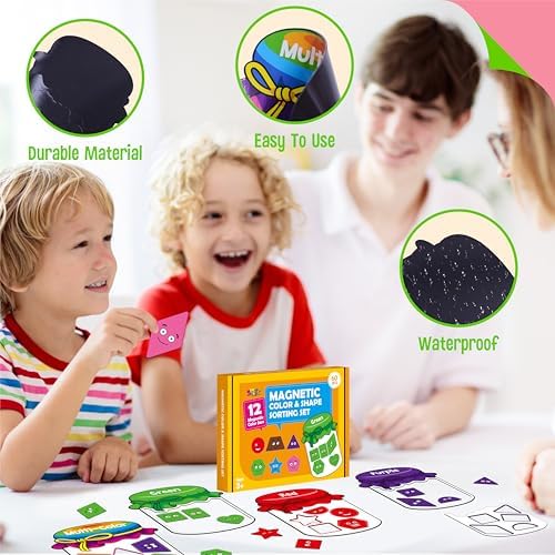 12 Pieces Magnetic Color Sorting Toys, 60 Color & Shape Magnets, Early Educational Sorting Set for Refrigerator Whiteboard Baby Toddlers Kids - Image 7