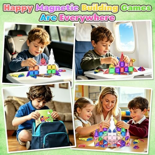 ORZbb 65PCS Mini Magnetic Tiles Toddler Travel Essentials Set with Case, Magnetic Building Blocks Sensory Montessori Preschool Learning Toys Gifts for 3-8 Year Old Boys Girls - Image 6