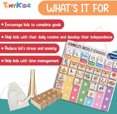 Wooden Weekly Routine Chart For Kids - 15x15" Visual Schedule And Calendar For Toddler Planner - Image 5