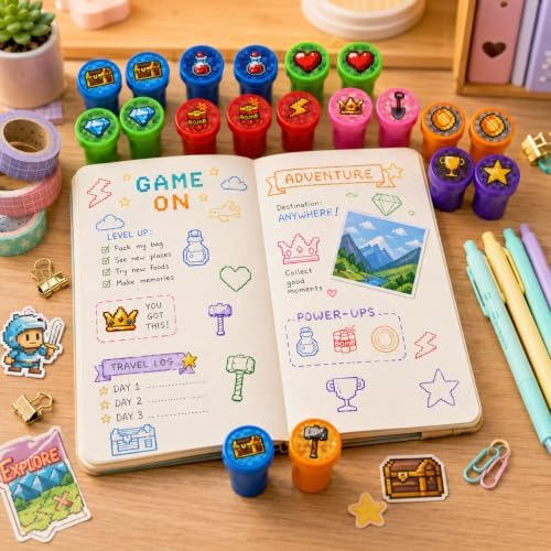 Cinrobiye 24 Pcs Pixel Stampers Party Favor Set, Cute Pixel Art Stamps for Kids Birthday Party, Classroom Rewards, Gaming Themed Party Supplies, Goody Bag Fillers, Retro Pixel Toys - Image 4