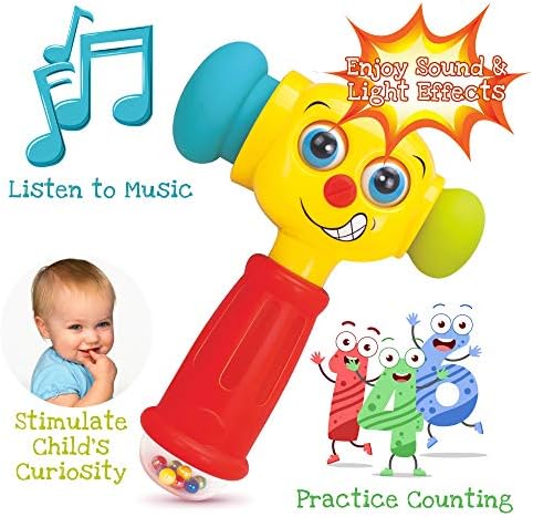 Toy Hammer w/Lights, Learning Mode and Music Mode – Baby Hammer Toy Plays 6 Short Kids' Songs, Counts 1-10 w/Baby, Changes Funny Expressions and Lights Up – for Kids 12 Months and Older - Image 2