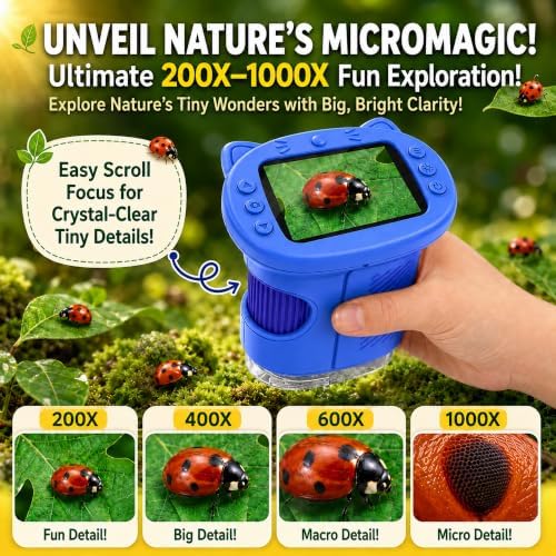 Kids Microscope, 1000X Handheld Digital Pocket Microscope with 2.4" IPS Screen & 8 LEDs, Rechargeable STEM Educational Science Toy for Outdoor Exploration, Gift for Boys Girls Age 4-12, Blue - Image 6