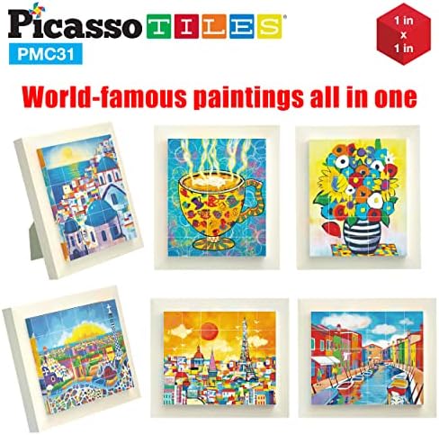 PicassoTiles 6-in-1 World Famous Painting Puzzles Magnetic Cubes Toy_Building_Block, Spain Park Guell, Paris Eiffel Tower, Greece Santorini & More for Kid, Educational Art for Boys and Girls - Image 3